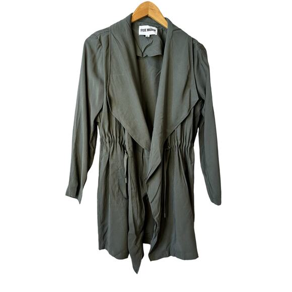 Steve Madden New Women's Drape Collar Open Front Jacket Coat Duster Green Small - Picture 3 of 11